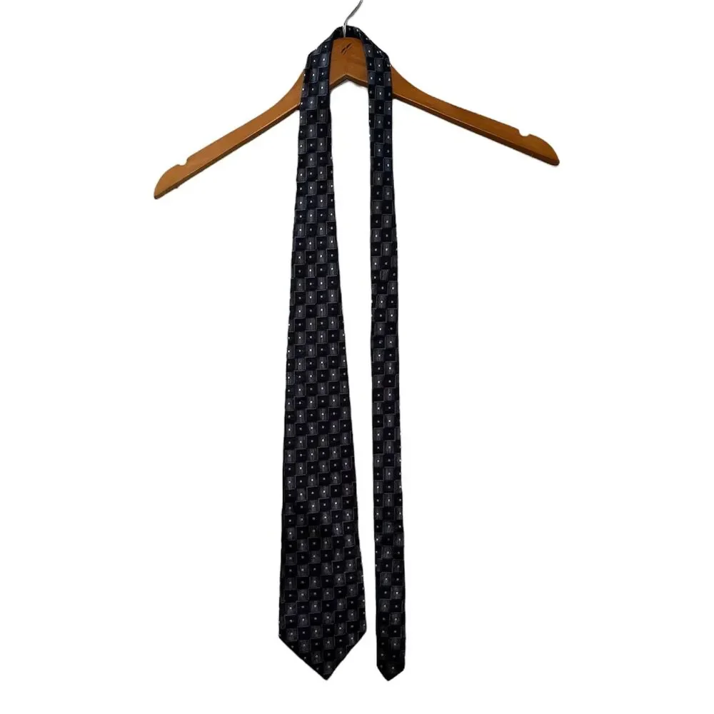 Joseph & Feiss Geometric Square Pattern Silk Tie Grey Silver